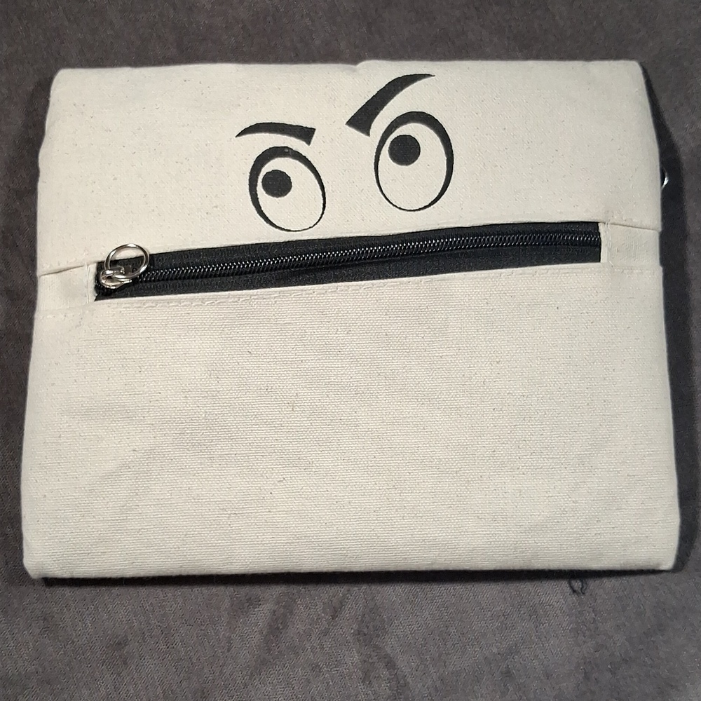 Ganz Funny Face Undyed Canvas Fully Lined Makeup Bag NWOT 9.5" x 8" Dbl Zipper